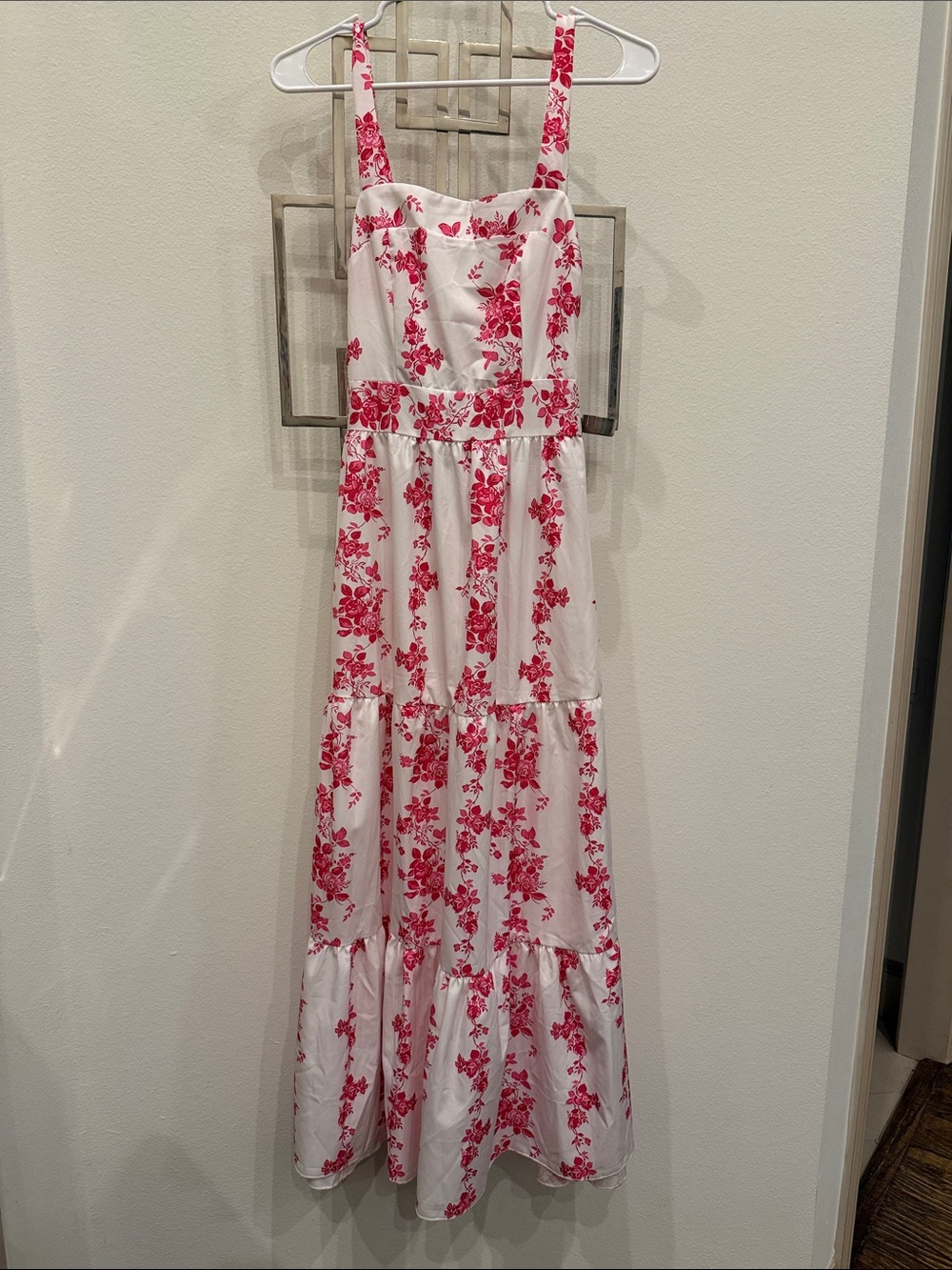 White Maxi Dress with Pink Floral Print